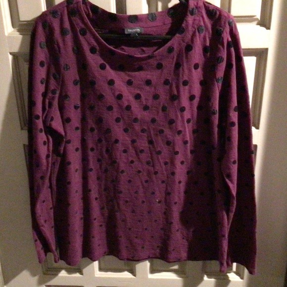 Talbots Top SzL Mulberry/Blk Polka Dots Long Sleeves Lt Weight Pre-Owned - Picture 5 of 9